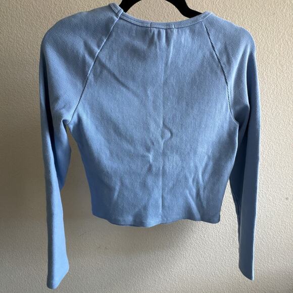 Anthropologie Sky Icy blue Ribbed Cut out Long Sleeve Medium - Picture 6 of 7